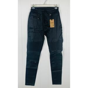 Women’s Lexiart Black Moto Coated Jeans Stretch Fit Size 4 NEW!